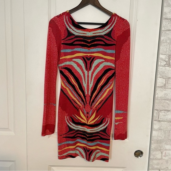 Mara Hoffman Phoenix Red Printed long sleeve dress stretch low back - Picture 4 of 13
